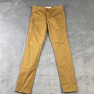 Topman Chinos Mens 34x34 Tan Stretch Skinny Button Fly Trousers Academia Preppy